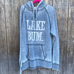 EUC J. America  Unisex Gray Hoodie Sweatshirt Lake Bum Spell Out Size XL